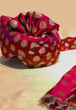 Woven Chanderi Brocade Unisex Turban in Red