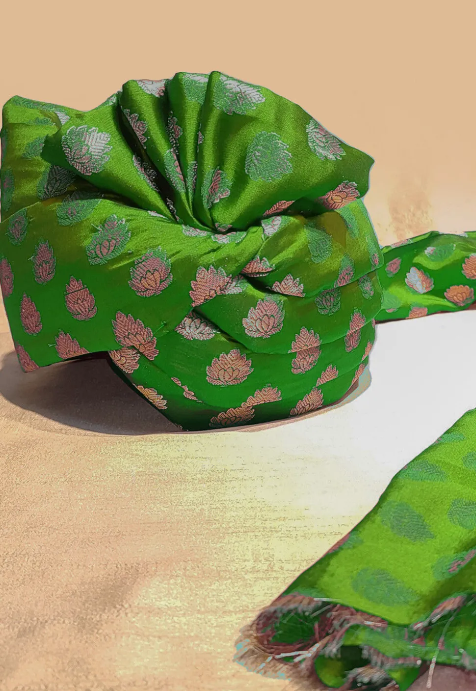 Woven Chanderi Brocade Unisex Turban in Light Green