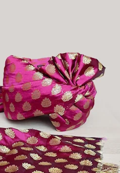 Woven Chanderi Brocade Unisex Turban in Fuchsia