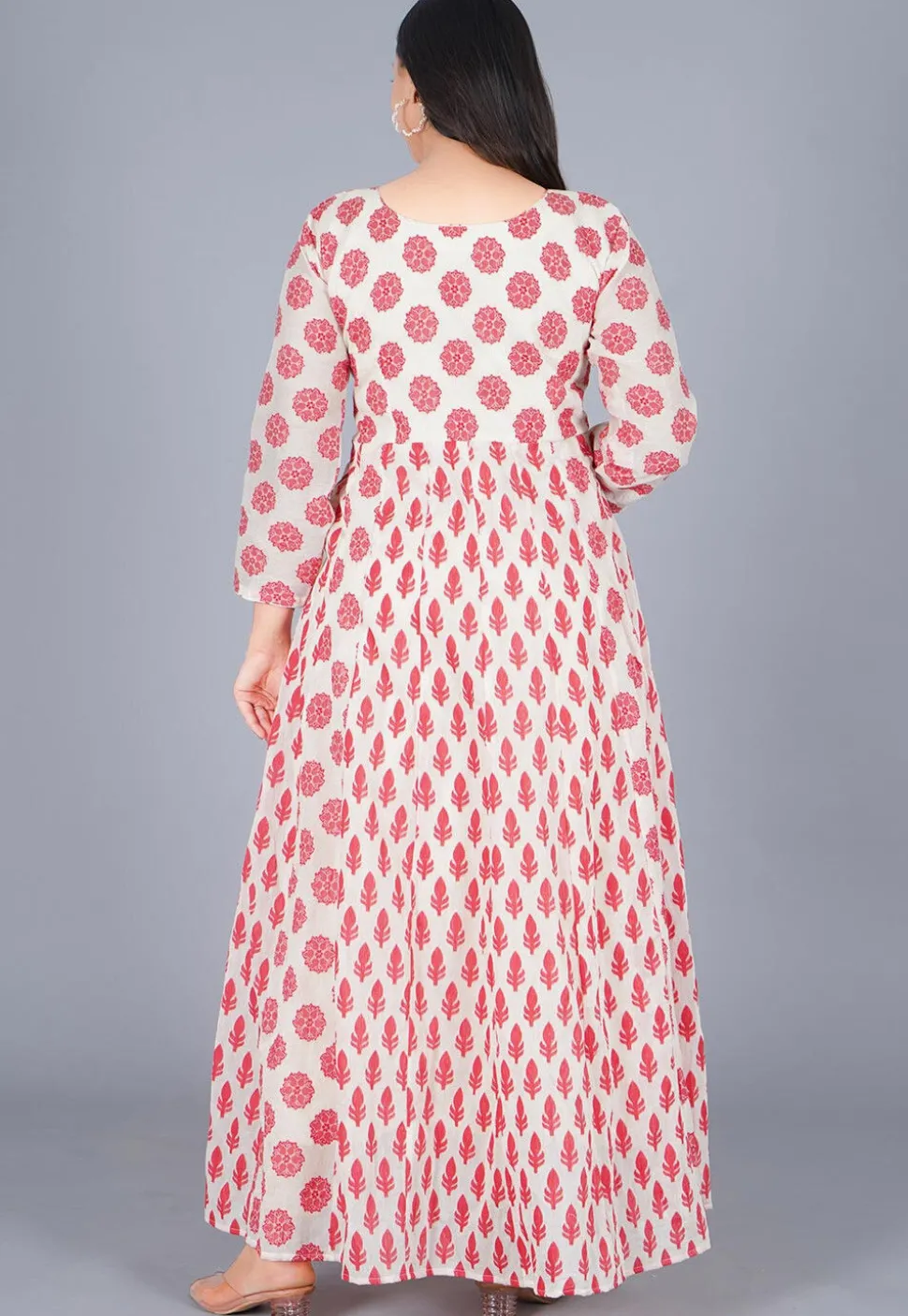 Woven Chanderi Cotton Abaya Style Suit in off White