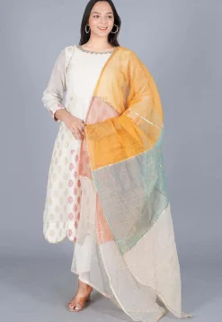 Woven Chanderi Cotton Anarkali Suit in off White