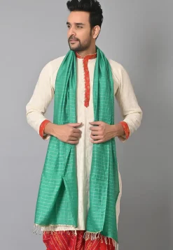 Woven Chanderi Cotton Dupatta in Teal Green
