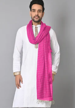 Woven Chanderi Cotton Men Dupatta in Pink