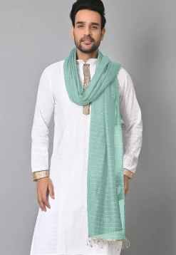 Woven Chanderi Cotton Men Dupatta in Sea Green
