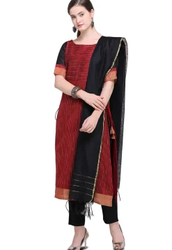 Woven Chanderi Cotton Pakistani Suit in Maroon
