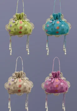 Woven Chanderi Cotton Potli Bags in Multicolor