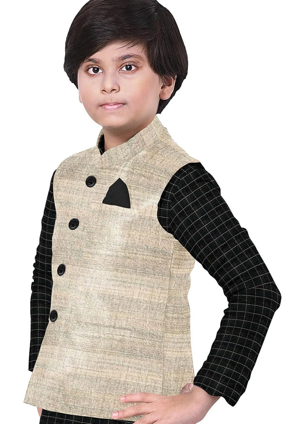Woven Chanderi Cotton Silk Kurta Jacket Set in Black
