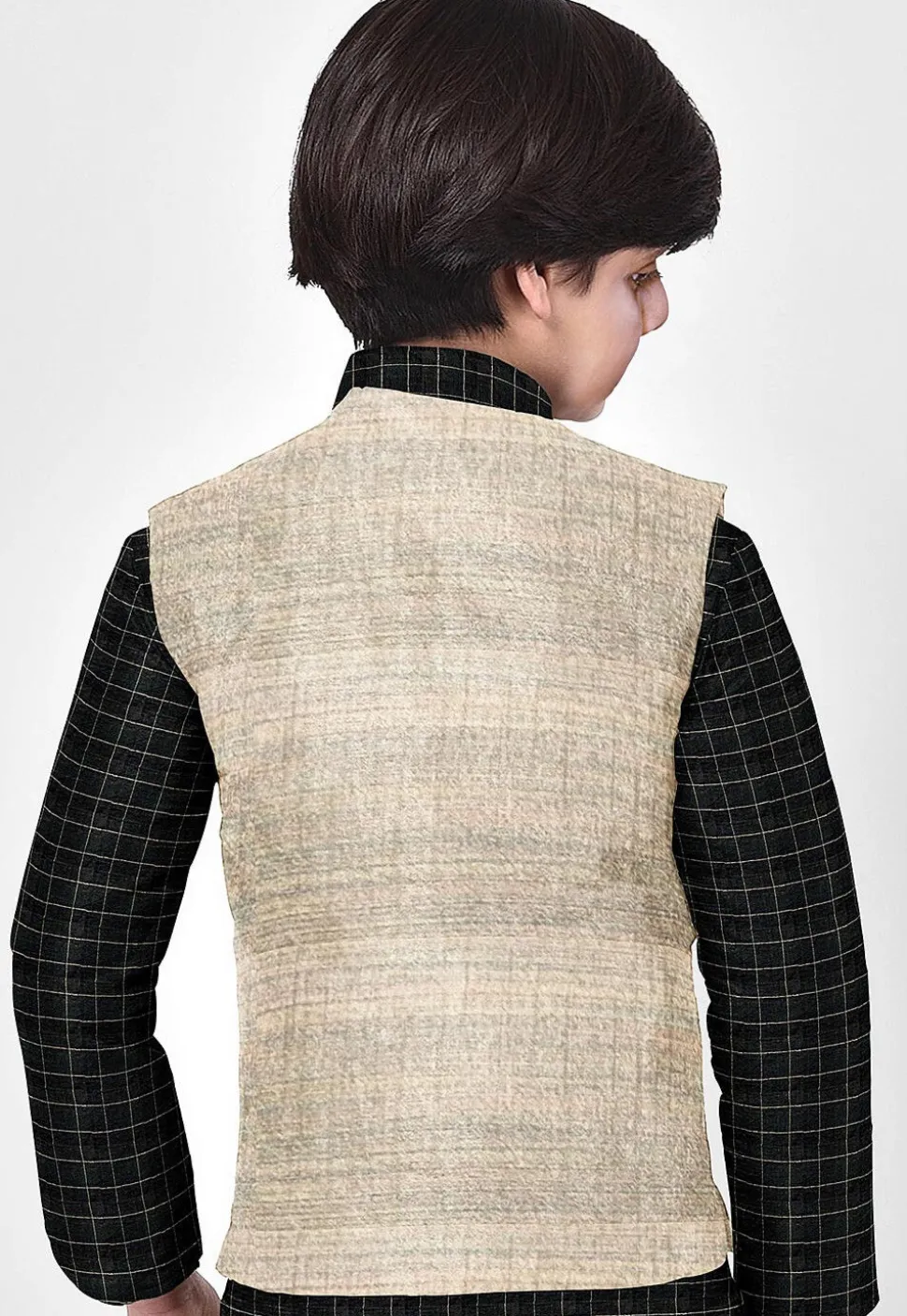 Woven Chanderi Cotton Silk Kurta Jacket Set in Black
