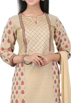 Woven Chanderi Cotton Straight Cut Suit in Beige