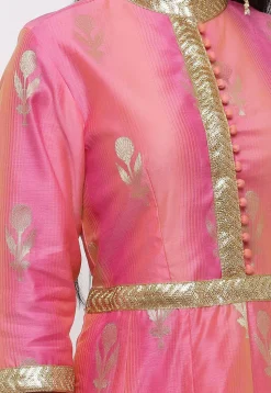 Woven Chanderi Silk Anarkali Suit in Shaded Pink