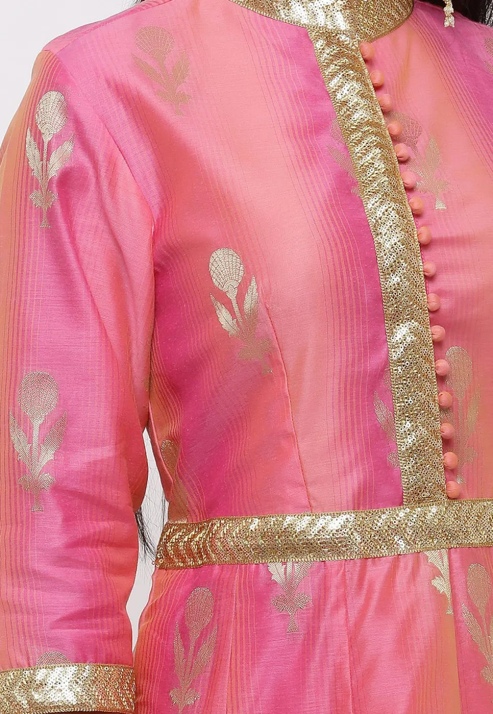 Woven Chanderi Silk Anarkali Suit in Shaded Pink