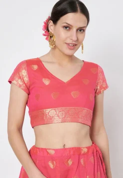 Woven Chanderi Silk Blouse in Pink