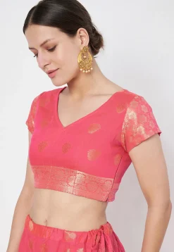 Woven Chanderi Silk Blouse in Pink