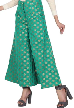 Woven Chanderi Silk Flared Palazzo in Green