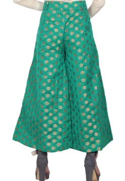 Woven Chanderi Silk Flared Palazzo in Green