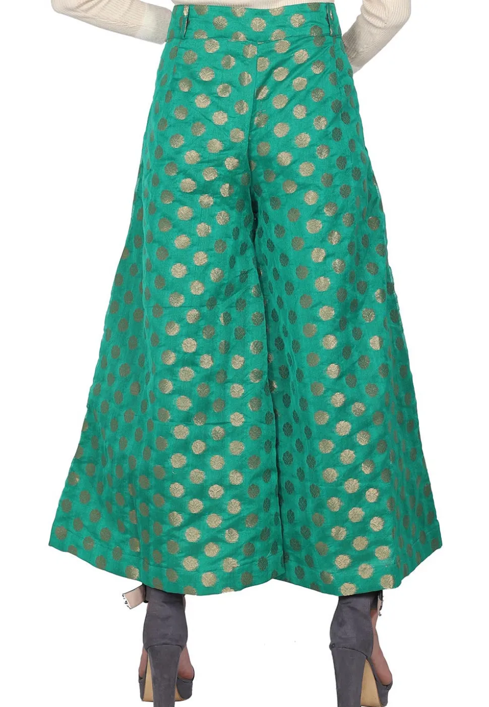 Woven Chanderi Silk Flared Palazzo in Green