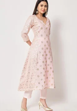 Woven Chanderi Silk Jacquard Pakistani Suit in Light Pink