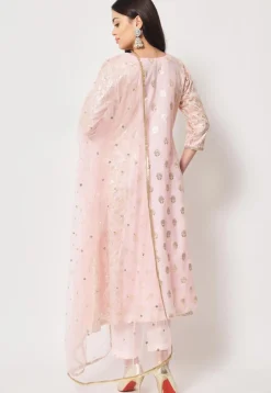 Woven Chanderi Silk Jacquard Pakistani Suit in Light Pink