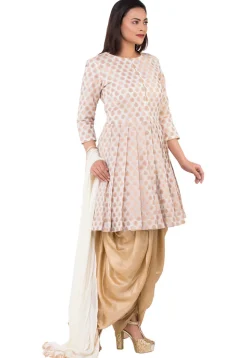 Woven Chanderi Silk Jacquard Punjabi Suit in Off White