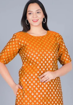 Woven Chanderi Silk Jacquard Pakistani Suit in Orange