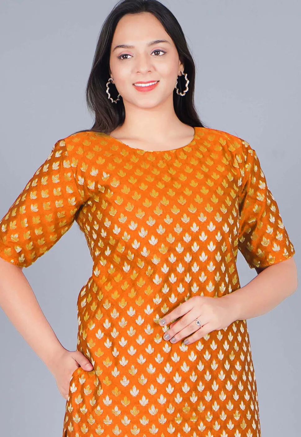 Woven Chanderi Silk Jacquard Pakistani Suit in Orange