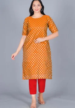 Woven Chanderi Silk Jacquard Pakistani Suit in Orange