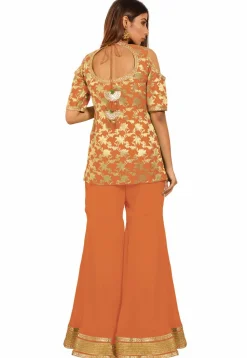 Woven Chanderi Silk Jacquard Pakistani Suit in Orange