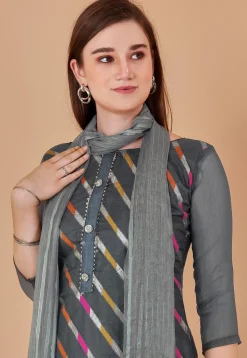 Woven Chanderi Silk Jacquard Pakistani Suit in Grey