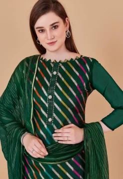 Woven Chanderi Silk Jacquard Pakistani Suit in Dark Green