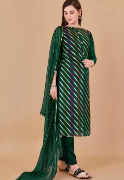 Woven Chanderi Silk Jacquard Pakistani Suit in Dark Green