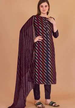 Woven Chanderi Silk Jacquard Pakistani Suit in Magenta
