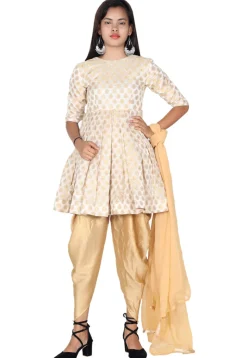 Woven Chanderi Silk Jacquard Punjabi Suit in Off White