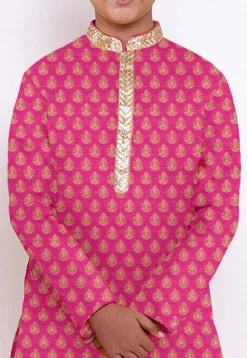 Woven Chanderi Silk Jacquard Kurta Set in Pink