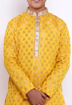 Woven Chanderi Silk Jacquard Kurta Set in Yellow
