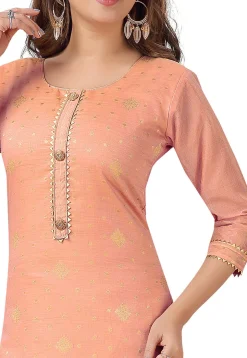 Woven Chanderi Silk Jacquard Straight Kurta in Peach