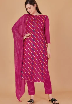 Woven Chanderi Silk Jacquard Pakistani Suit in Fuchsia