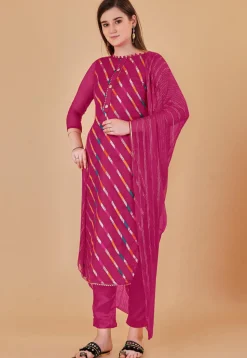 Woven Chanderi Silk Jacquard Pakistani Suit in Fuchsia