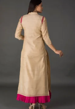 Woven Chanderi Silk Jacquard Straight Suit in Beige