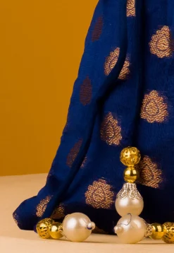 Woven Chanderi Silk Jacquard Potli Bag in Royal Blue