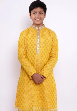 Woven Chanderi Silk Jacquard Kurta in Yellow