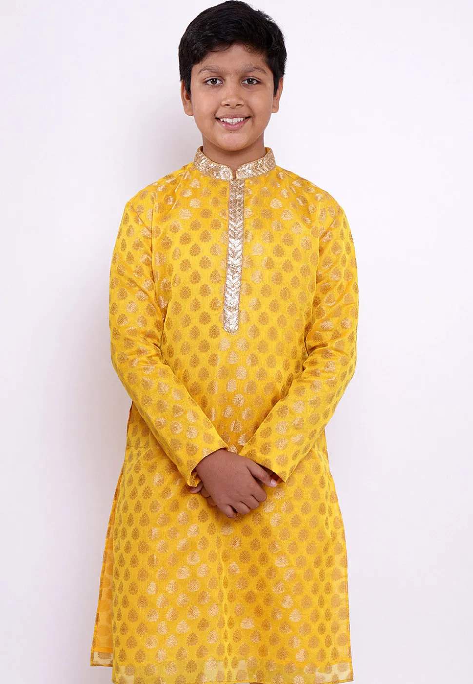 Woven Chanderi Silk Jacquard Kurta in Yellow