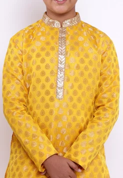 Woven Chanderi Silk Jacquard Kurta in Yellow