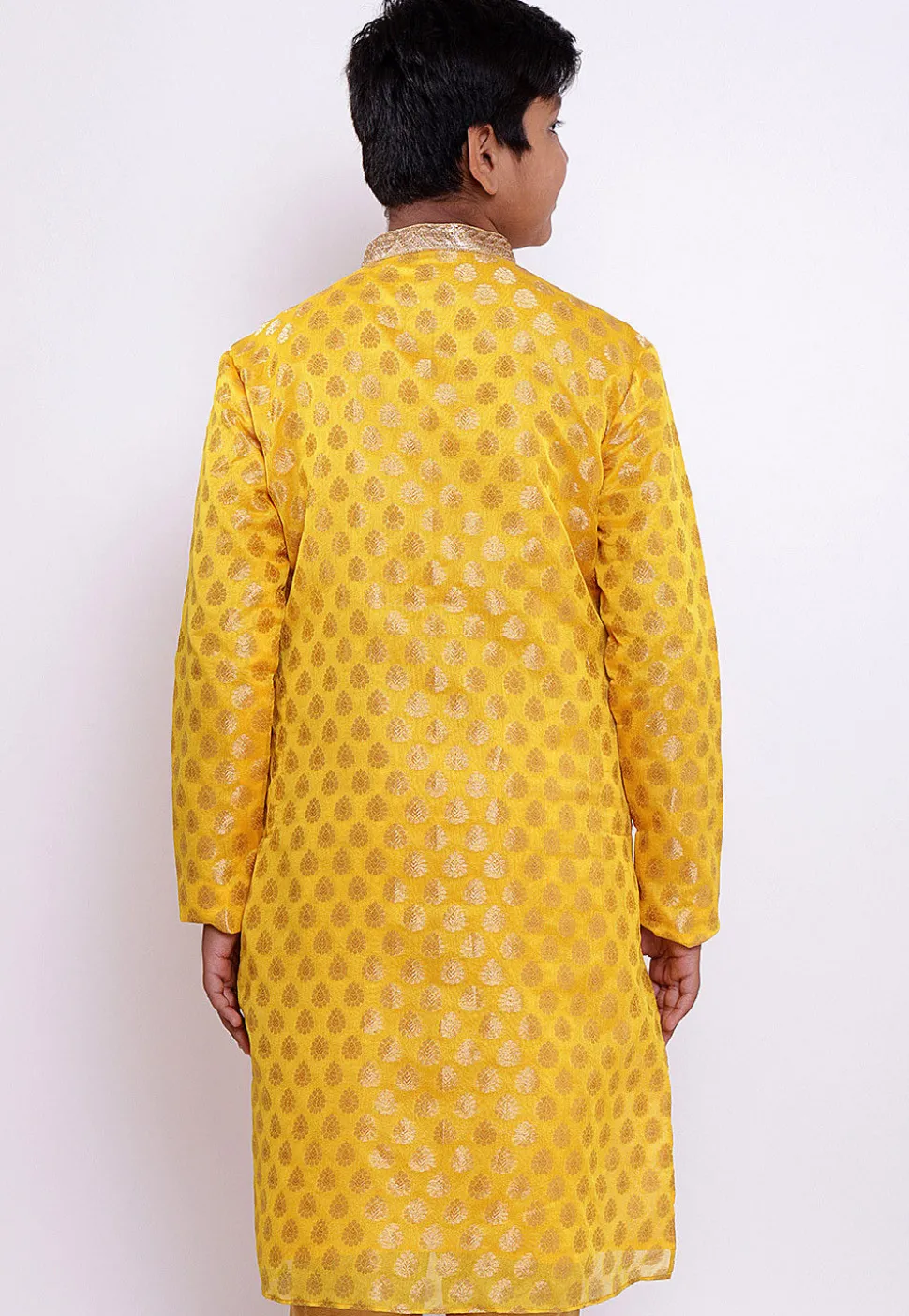 Woven Chanderi Silk Jacquard Kurta in Yellow
