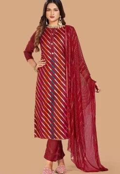 Woven Chanderi Silk Jacquard Pakistani Suit in Red