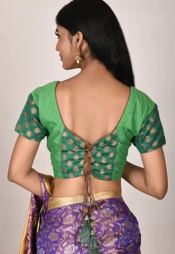 Woven Chanderi Silk Jacquard Blouse in Green