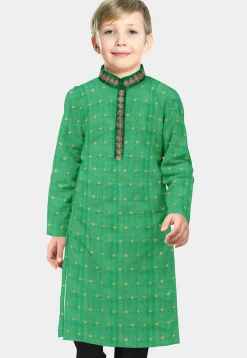 Woven Chanderi Silk Jacquard Kurta in Green