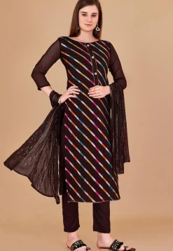 Woven Chanderi Silk Jacquard Pakistani Suit in Brown