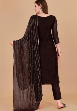 Woven Chanderi Silk Jacquard Pakistani Suit in Brown