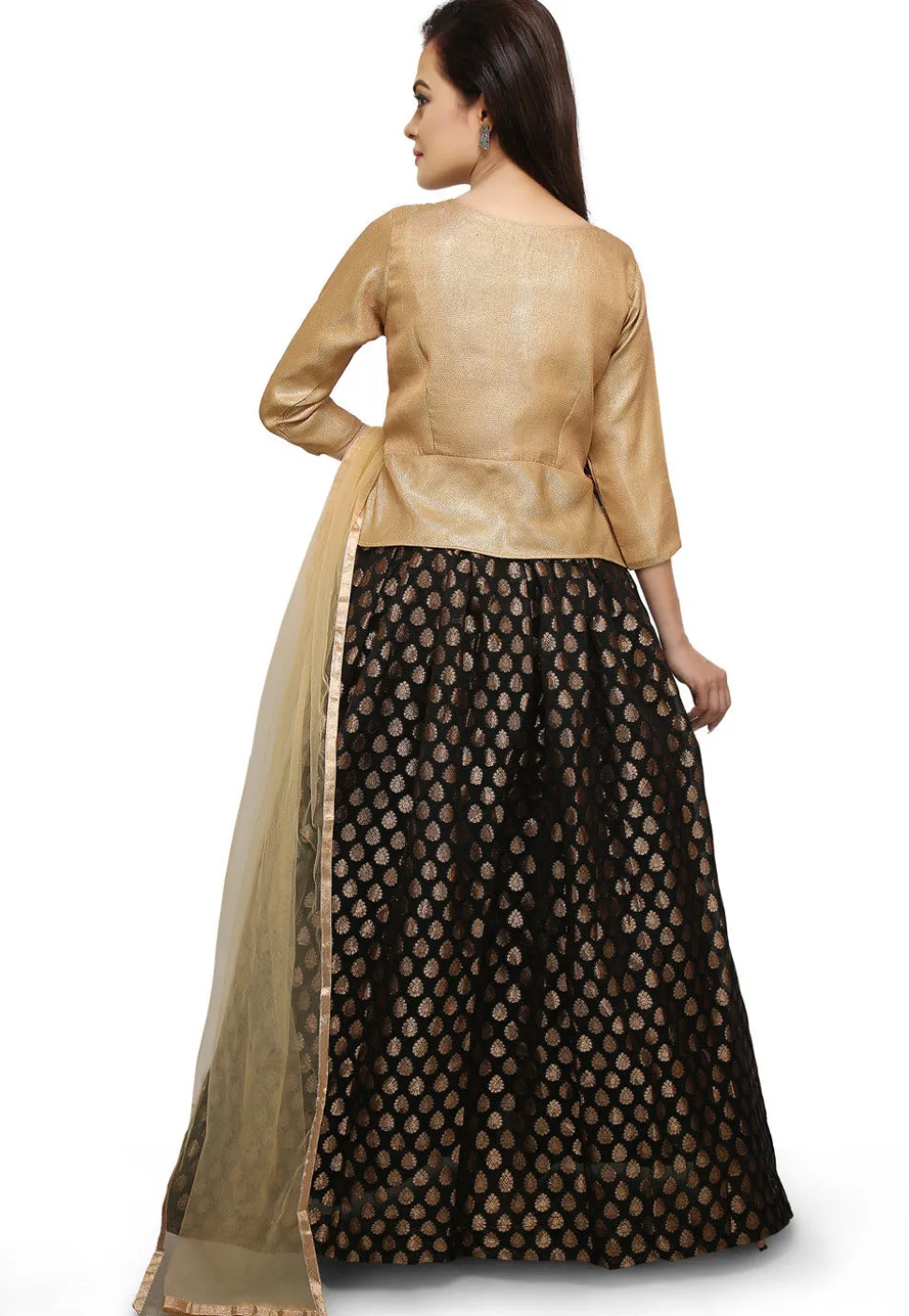 Woven Chanderi Silk Jacquard Lehenga in Black