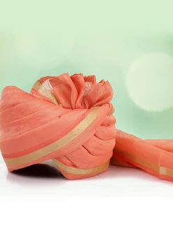 Woven Chanderi Silk Kids Turban in Peach